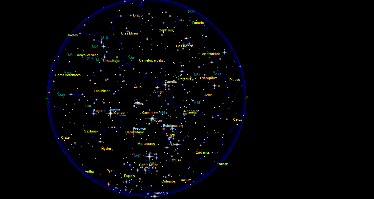 Sky map for Hollister, United States on 2/28/2015 4:30:00 AM UTC